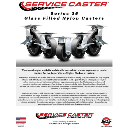 Service Caster 8 Inch Glass Filled Nylon Caster Set with Roller Bearings 2 Swivel 2 Rigid SCC SCC-35S820-GFNR-2-R-2